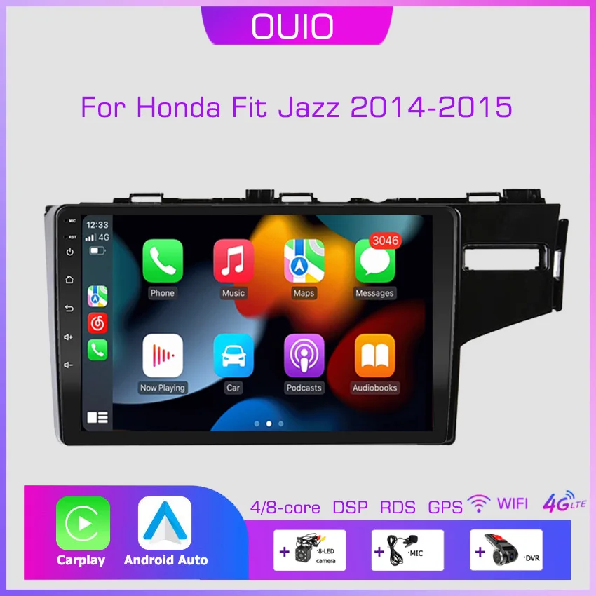 2din Android10 auto-Rádio Multimédia Player Carplay Auto de Navegação GPS DSP BT RDS Para Honda Fit Jazz 2014 2015 2016 2017