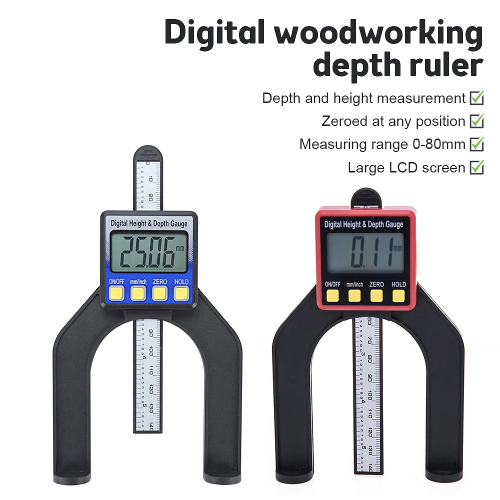 0-80mm de Profundidade Digital Paquímetro LCD Altura Medidores de Pinças de 0,01 MM Magnéticos de Pés para o Woodworking Ferramentas de Medição