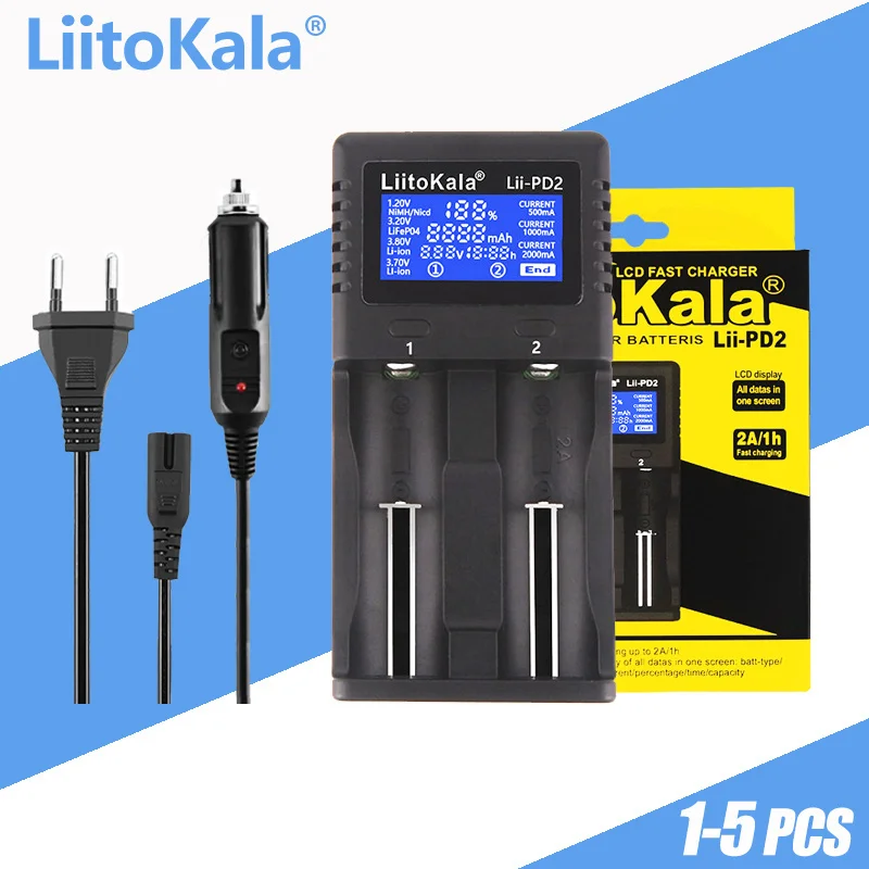 1-5PCS LiitoKala Lii-PD4 Lii-PD2 +carro LCD inteligente 18650 Bateria Carregador para 18500 16340 26650 21700 26700 LCD Carregador de Bateria