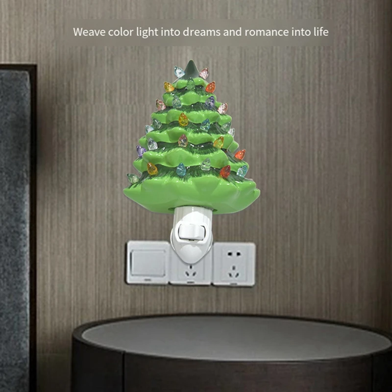 1 peça de Natal da Noite de Luz Natal da Árvore de 120V Cerâmicos Pintados à Mão Noite de Luz Presente de Natal Para a Família E Amigo Green Plug EUA