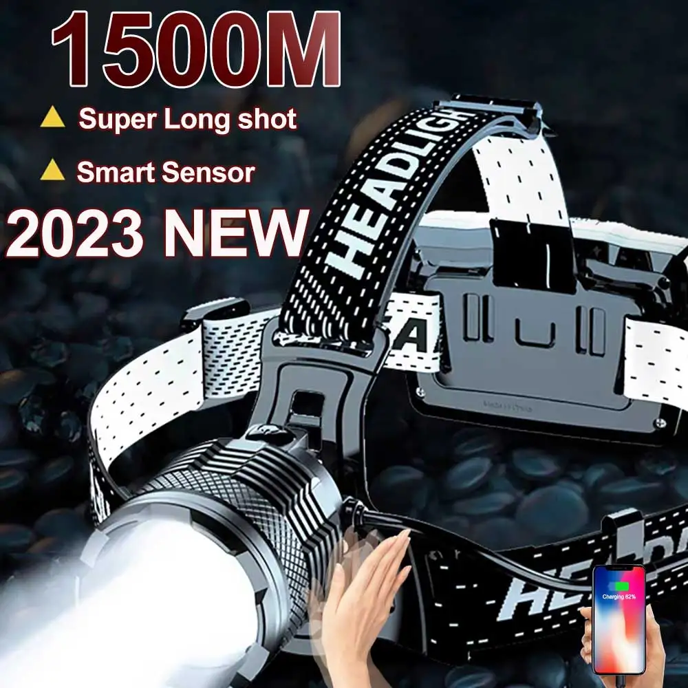1000000Lums Poderoso de Longo Alcance Led com Sensor de Farol de XHP70 Farol Recarregável USB Lanterna ao ar livre Lâmpadas de Cabeça de Pesca de Luz