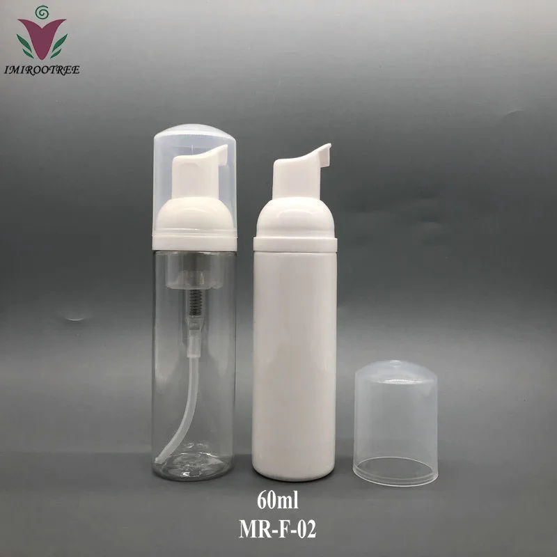 100pcs 60ml cosmético facial Cleanser lavagem de creme de Plástico PET branco de Espuma de sabão líquido frasco com branco foamer bomba
