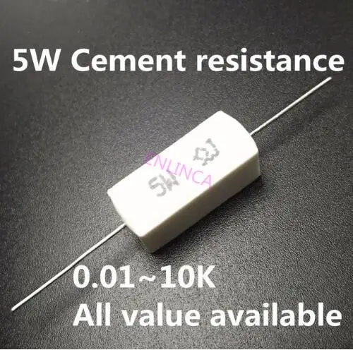 10pcs valor Total 5W 5% Resistor de Cimento Poder de Resistência 0.1-10K DE 0,01 R 0,1 R 1R 10R 100R 0.22 0.33 0.5 1 2 8 10 15 100 1K 10K ohm