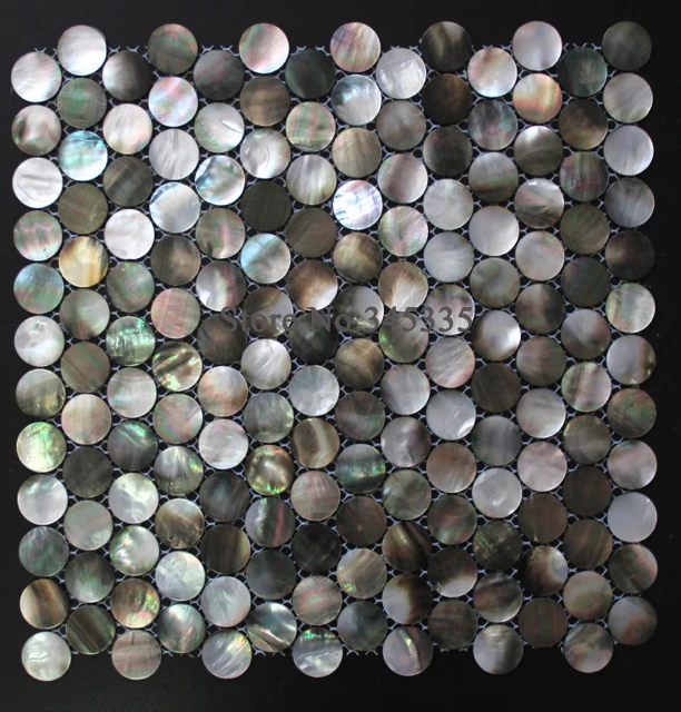 11PCS preto centavo rodada do escudo do mar mosaico de madrepérola decoração de papel de parede de casa de banho cozinha backsplash lareira borda da telha