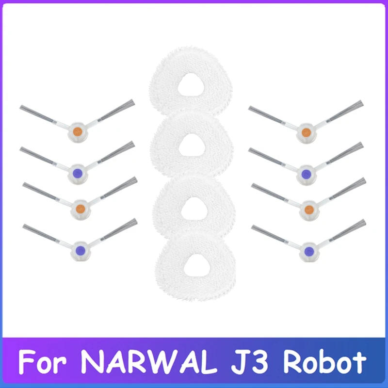 12Pcs Para NARWAL J3 Robô Aspirador de Peças de Substituição Lavável Lado Pincel Mop Pano de Limpeza Domésticos Acessórios