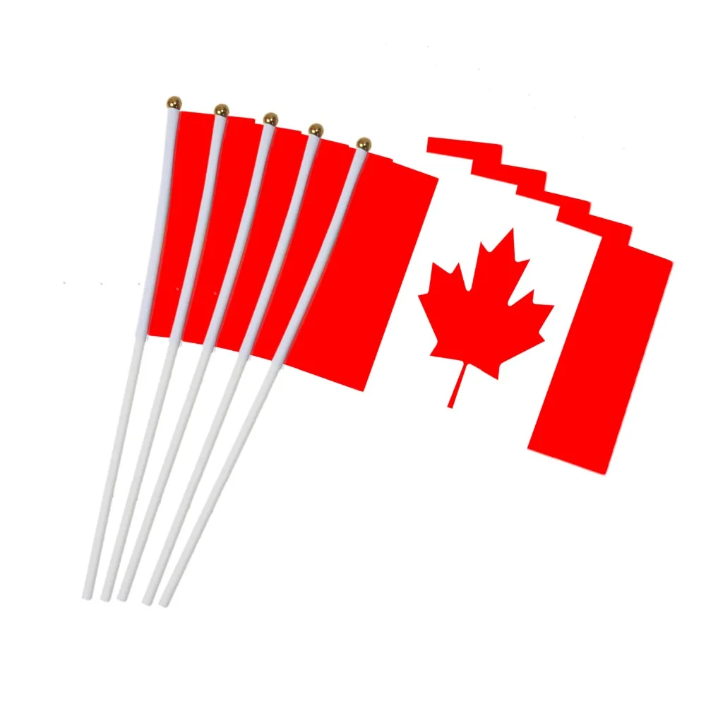 14x21cm 5pcs Canadá Mão Acenando a Bandeira 14*21cm Canadense Pequena Nacional de Bandeiras com Mastros de Plástico NC011