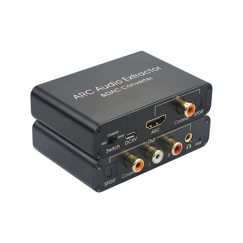 192KHz ARCO Adaptador de Áudio HDMI Extrator de Áudio Digital para Analógico Conversor de Áudio DAC SPDIF Coaxial RCA 3,5 mm Jack