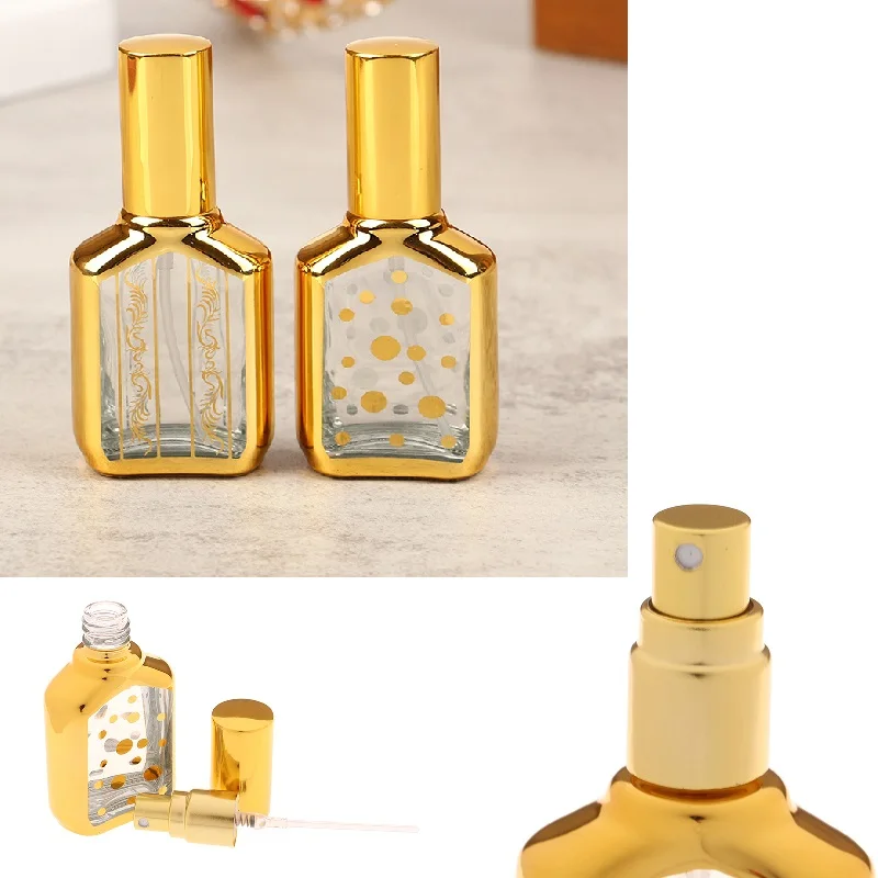 1PC 15ml de Ouro Garrafa de Vidro de Perfume Spray Reutilizável Vaporizador de Perfume Garrafas de Empacotamento Cosmético
