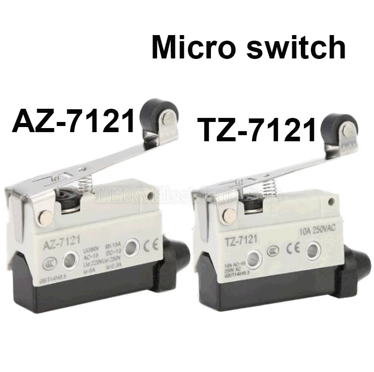 1Pcs AZ-7121/TZ-7121 10A 15A 250V 380V Microinterruptor de Auto-regulável Alça Longa Impermeável Comutador de Limite de percurso Com Rolete