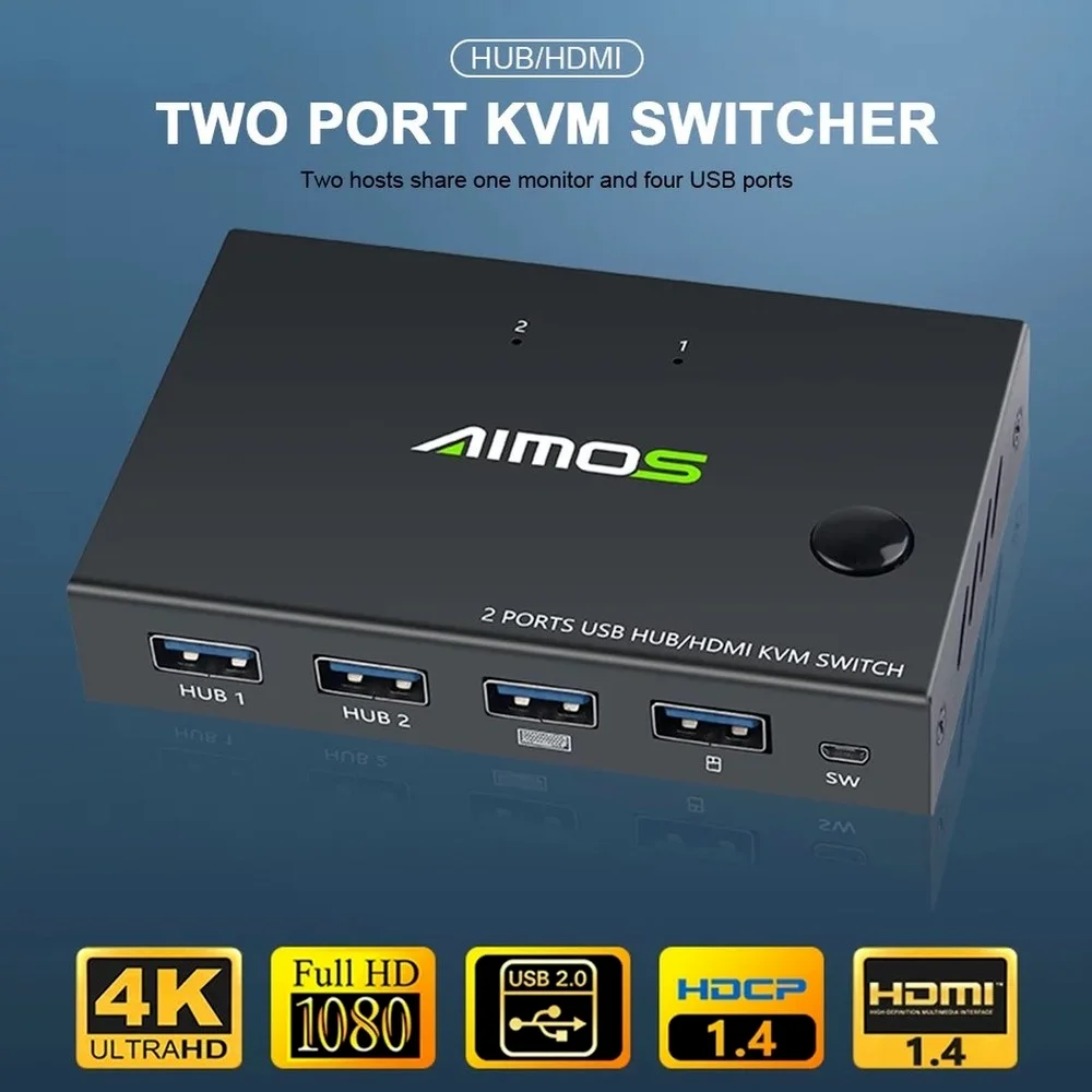 2 Em 1 Out 4K USB, HDMI Switch KVM Box para 2 PC Partilha Teclado Mouse Impressora Plug Paly Exibição de Vídeo USB Swltch Divisor