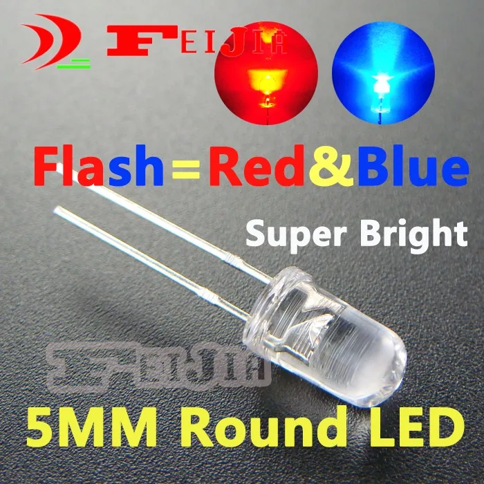 200pcs/monte Redondo 5mm LED Diodo Lndicator luzes Super brilhantes Flash Vermelho & Azul /RB Flash Frete Grátis