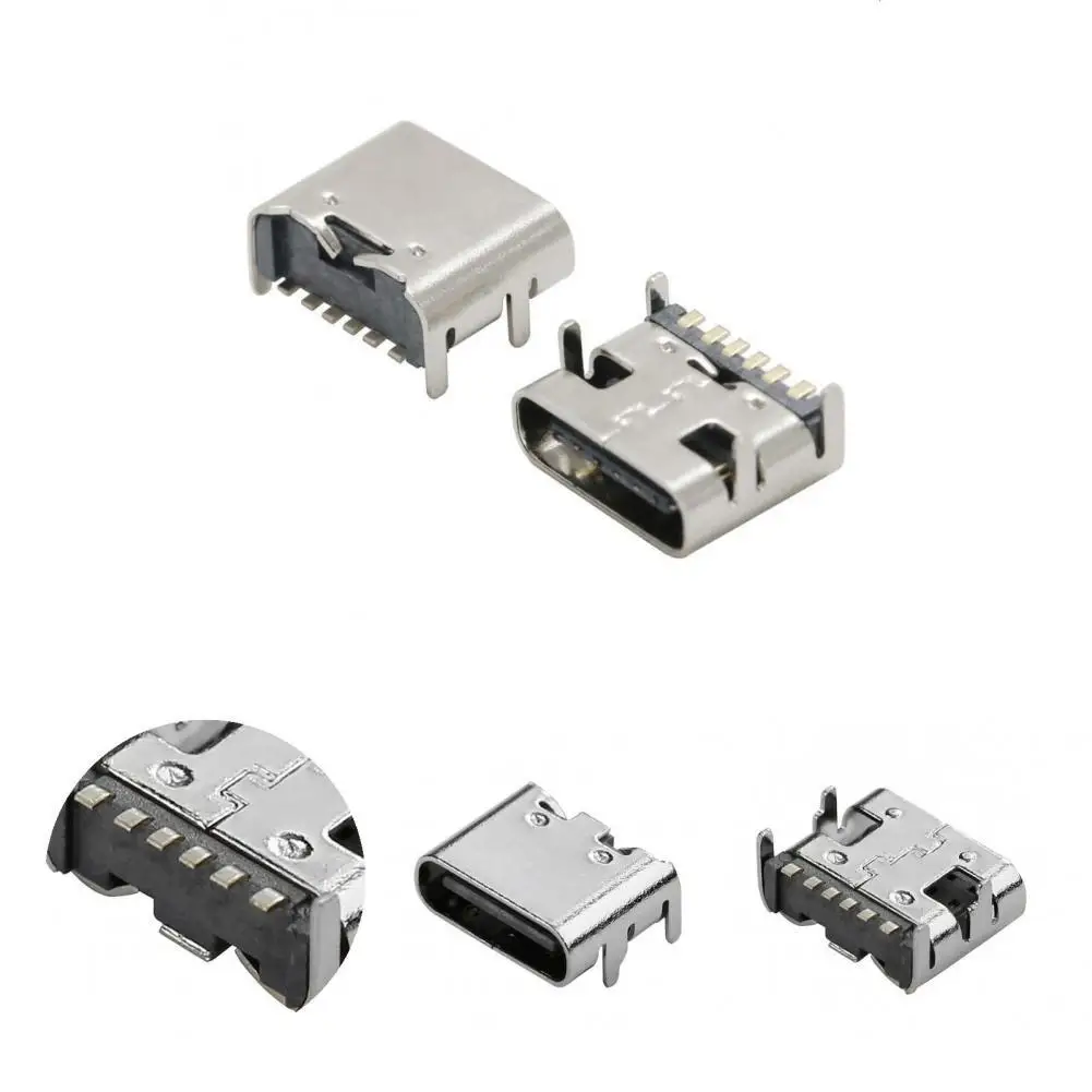 200Pcs Simples Cor de Prata Profissional de 6Pin Tipo-C 3.1 Mini USB Conector de Ficha para o PWB Conector USB Conector USB