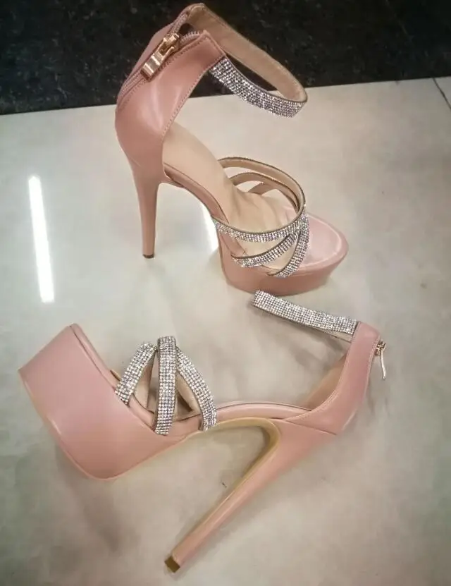 2022 Crystal Fashion Verão Finas Sandálias de Salto Alto de Volta Zipper Cinta de Tornozelo com Plataforma Sandália Sapatos