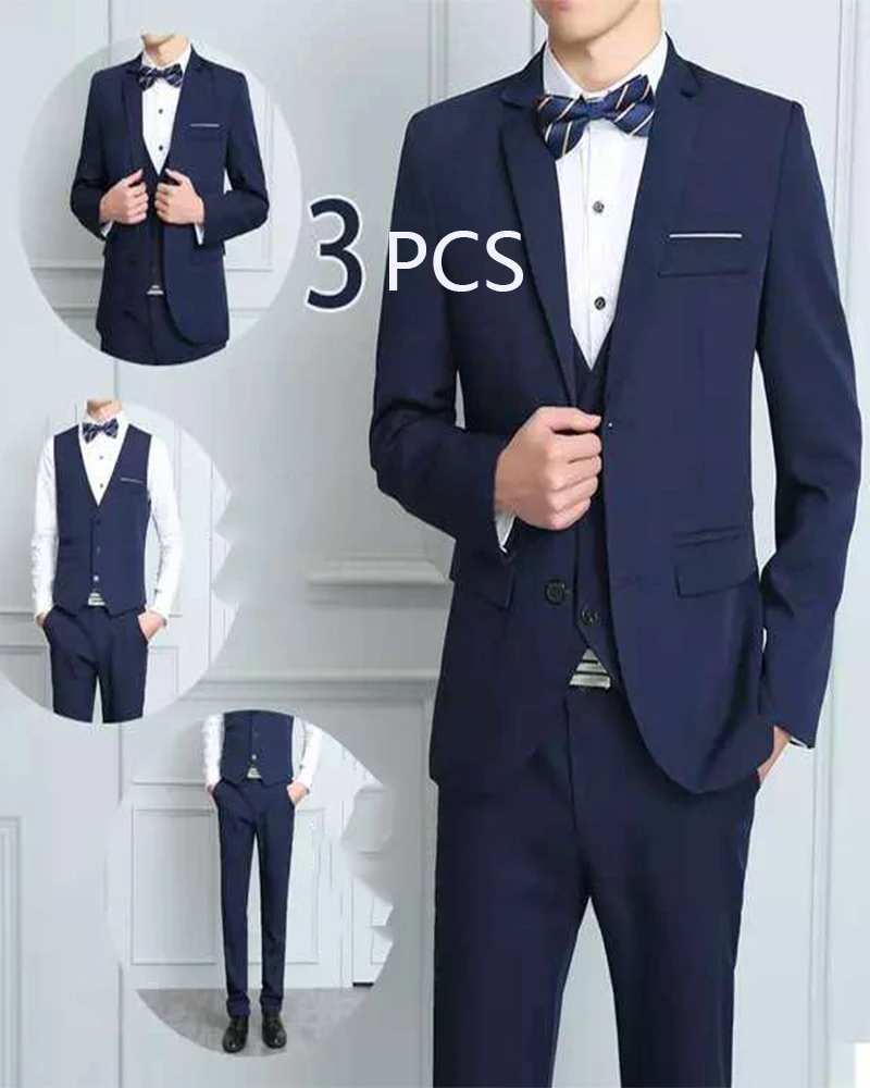 2022 Design de Moda Azul Marinho Homens Ternos Feitos Blazer Calças para o Noivo do Casamento Casaco de Desgaste do Partido 3Pcs Jaqueta+Colete+Calça