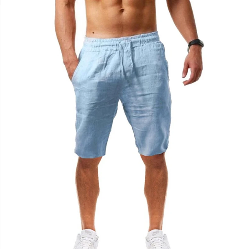 2022 masculina da Nova Roupa de cama de Algodão Shorts de Verão Casual Respirável Sólido Cor de Linho, Calças de Fitness Streetwear Calças