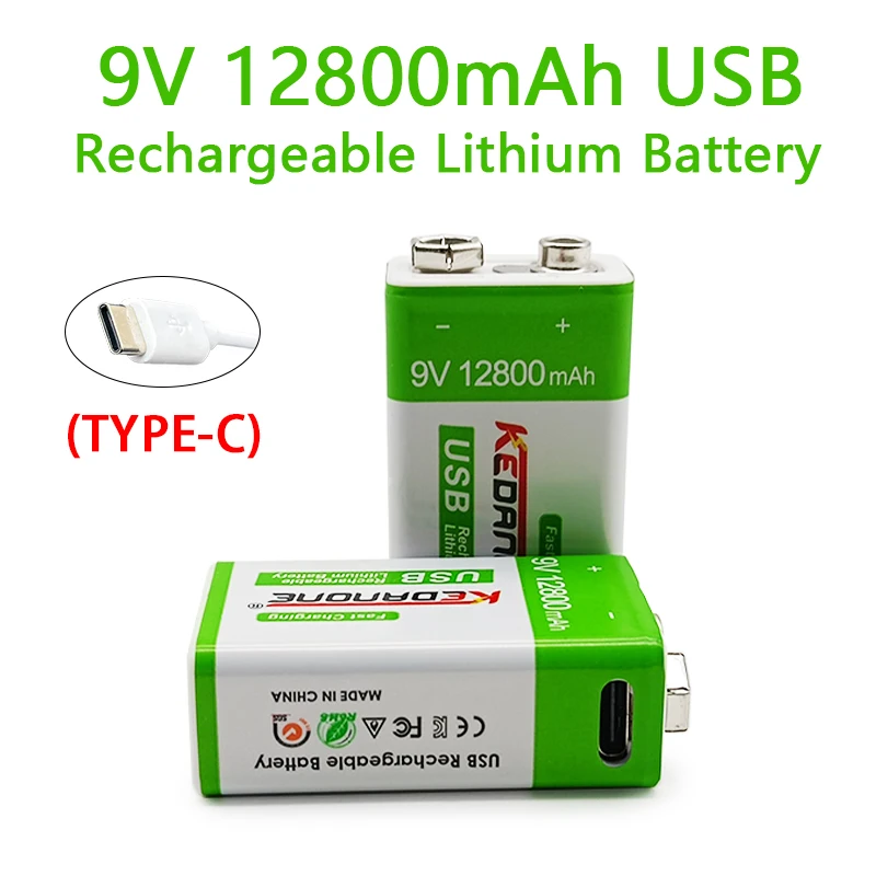 2023 9V 12800mAh Li-Ion Recarregável Micro USB Bateria de 9 V Lítio Para Multímetro Microfone de Brinquedo de Controle Remoto KTV Uso