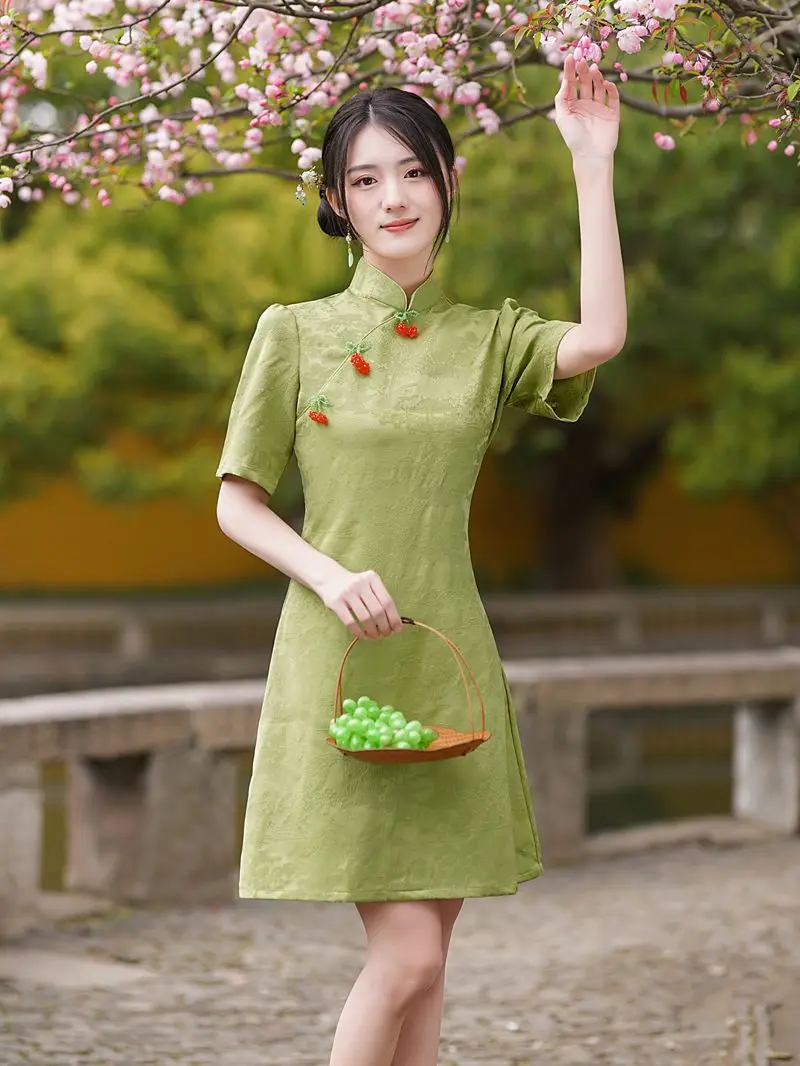 2023 Meninas Novas Cheongsam Mulheres De Manga Curta Tradicional Vintage Vestido De Mostrar Trajes Slim Melhorar Qipao Manto Chinoise Femme