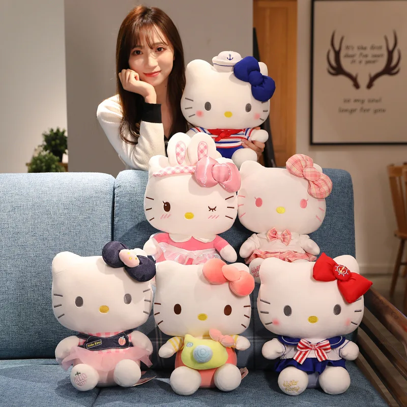 23Cm Sanrio Plushies Hello Kitty Boneca de Pelúcia Animais Brinquedos para Meninas Juguetes Para Anime de Pelúcia Bonito Plushies Hellokitty Boneca