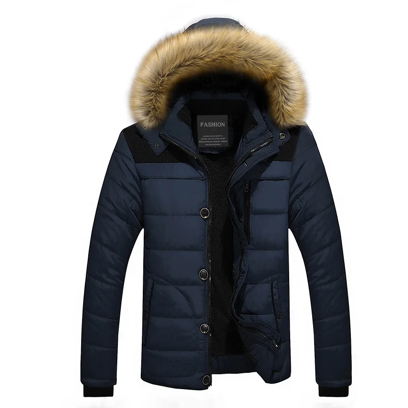 -25 'C Plus Size Mens Casaco de Inverno de Mens Casual Faux Fur Collar Jackets S-5XL MaleThicken Térmica de Algodão Parka Coats