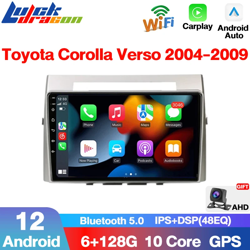2Din Andróide de 9 polegadas sem Fio Carplay 4G 10Core Rádio Bluetooth mãos livres Para Toyota Corolla Verso 2004-2009 AHD Autoradio WiFi