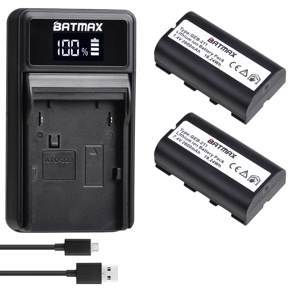 2Pcs 2600mAh GEB211 GEB212 Bateria para ATX1200 RX1200 GPS1200 GRX1200 GPS + LED do Carregador do USB