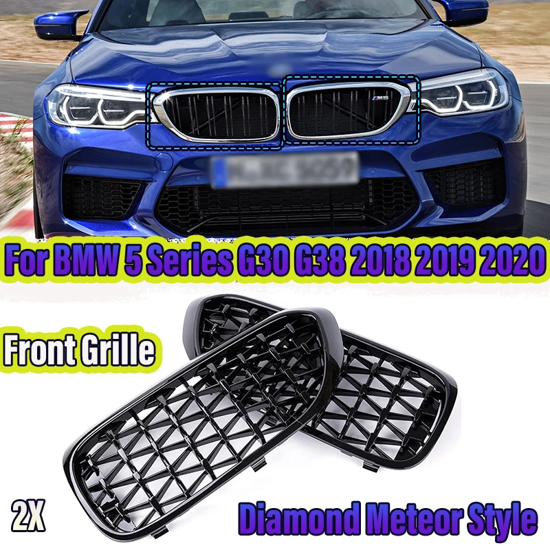 2x Automático do pára-choque Dianteiro Grelha de Rim Para o BMW Série 5 G30 G38 2018-2020 Diamante Meteoro Malha de Estilo de Corrida Grill Acessórios do Carro