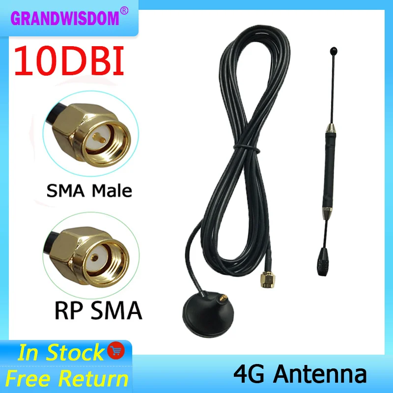 3G 4G LTE Antena de 10dbi SMA Macho Aérea 698-960/1700-2700Mhz IOT magnético da base de dados de 3M Otário Antena wireless modem roteador repetidor