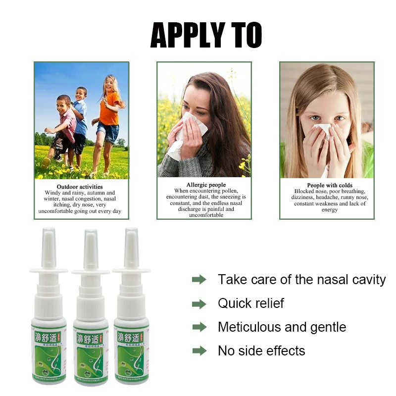 3pcs 20Ml de Spray Nasal, Rinite Crônica Aliviar Vestir Nariz Cuidados Antibacteriano Solução Muito Segura, Sinusite Tratamento Médico