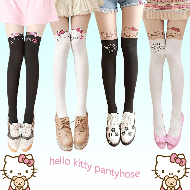 3pcs Sanrio Kawaii Hello Kitty Meias Menina de Estilo Japonês de desenho animado Patchwork Falsos Meias Aluno Slim todo o jogo de meia-Calça