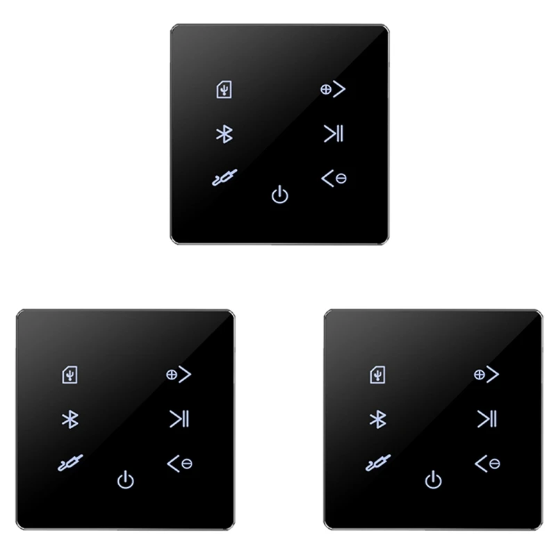 3X Bluetooth Amplificador Na Parede USB Cartão SD Painel Música de Casa Inteligente de plano de Fundo do Sistema de Áudio Estéreo Restaurante do Hotel(Preto)