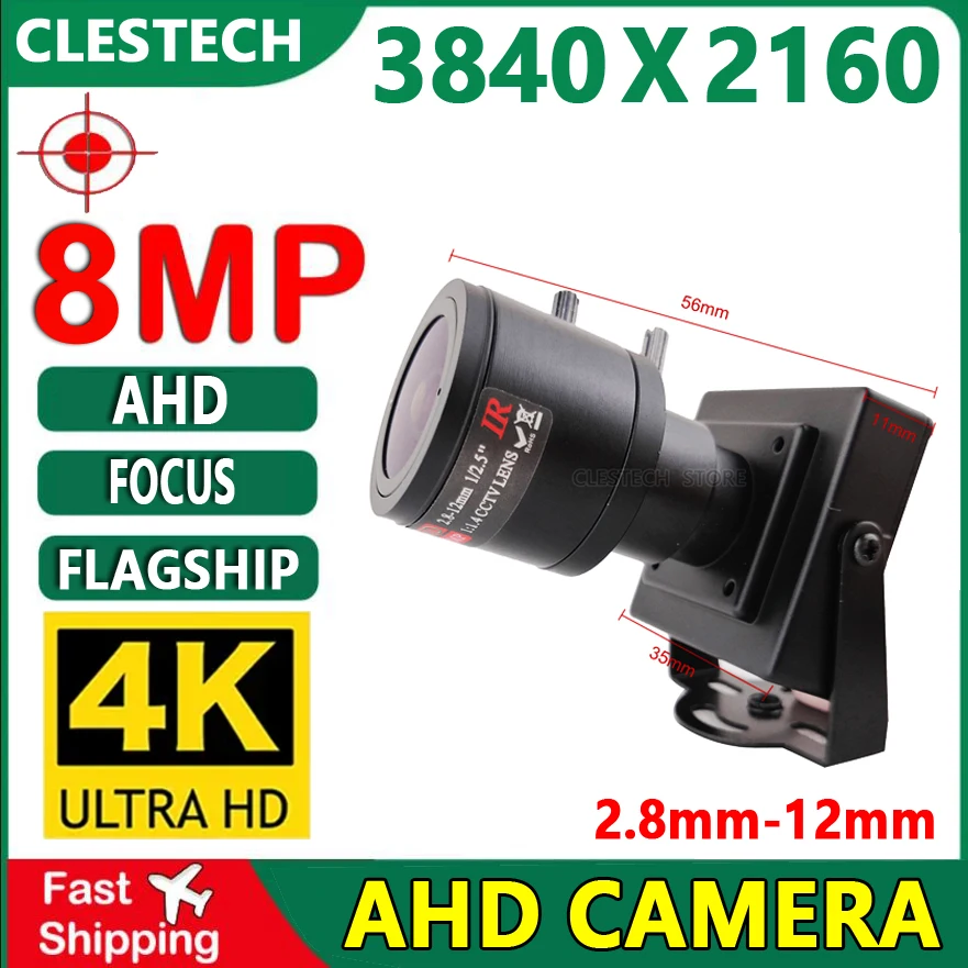 4K de 8MP com Zoom de 2,8 mm-12mm Focagem Manual de Vigilância de Segurança Cctv AHD Mini Câmera de 5MP H. 265 Micro 650 Filtro de Metal Têm Suporte