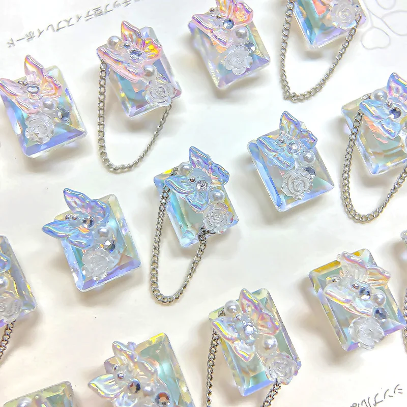 5pcs Chique Aurora Diamante Desenho de Borboleta Decoração da Arte do Prego de Cristal Cadeia de Strass Unhas Charme Jóias de Acessórios de Manicure DIY