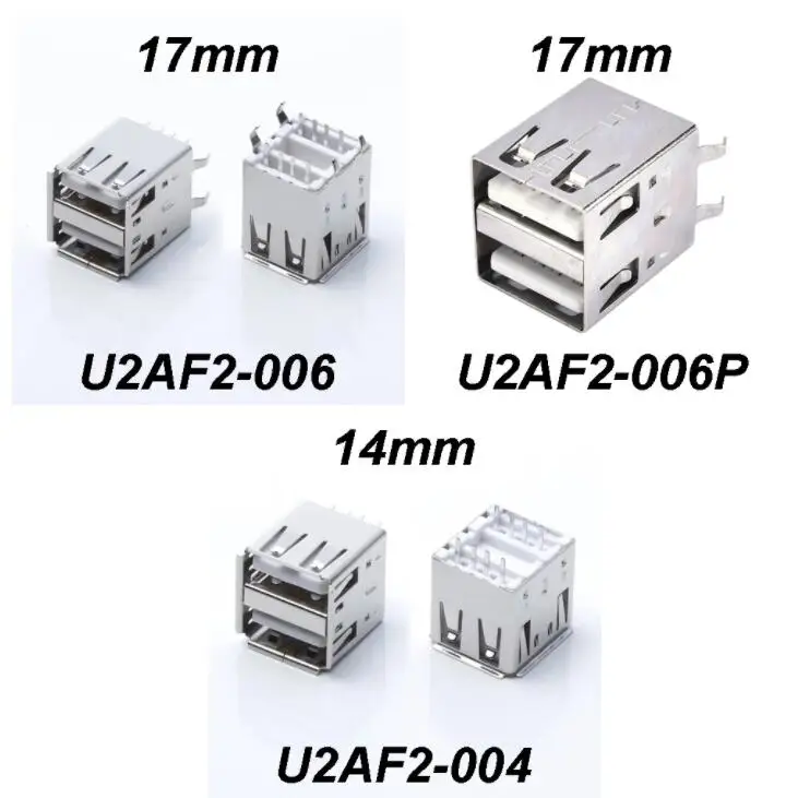 5pcs/monte Dual USB Conector Fêmea de 4 Dobrado/Reta Pés 8 PINOS DIP ficha USB 2.0 de 180 Graus USB Fêmea L=17,0 mm /14.0 mm