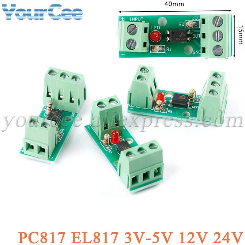 5pcs PC817 EL817 1 Canal isolador óptico de Isolamento Módulo 3-5V, 12V 24V Fotoelétrico Isolador Ferroviário Titular PLC Motor de acionamento da Placa