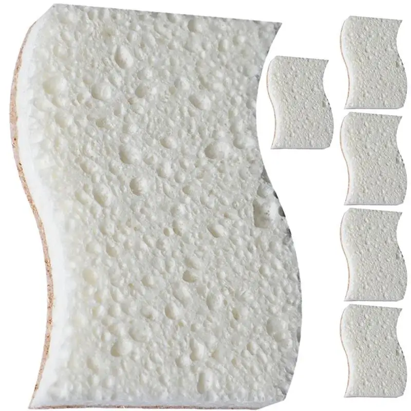 6Pcs Multi-Função Wok Esponjas Conveniente Esfoliação Esponjas de Uso Diário para Limpeza de Esponjas de Celulose de Madeira de máquinas de Lavar Pincel de Esponja Engrossado
