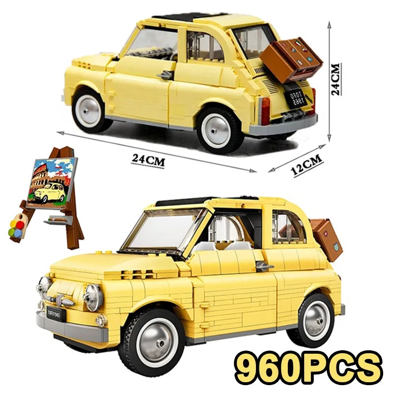 960PCS Técnico Fiat 500 Blocos de Construção 10271 Amarelo Clássico Modelo de Carro Criador Montar Veículo Tijolos de Brinquedos Para Meninos de Dom Crianças