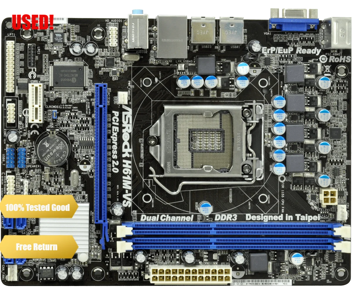  A ASRock H61M-VS LGA 1155 DDR3 RAM 16G de gráficos Integrado da placa-Mãe
