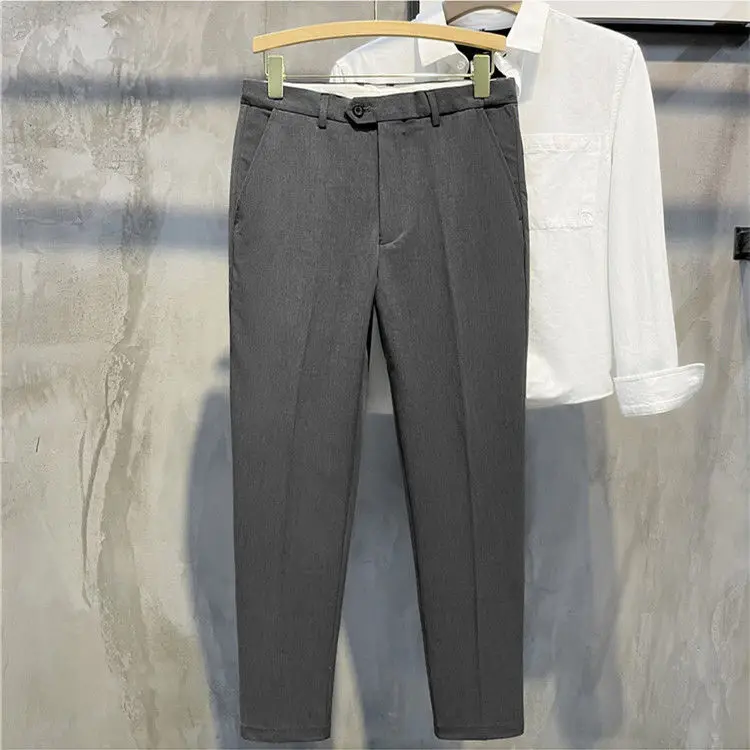 A coleção primavera / Verão de roupas masculinas Calças Slim Business Casual Office Cintura Elástica Sólido Tornozelo Comprimento Clássico coreano Calças Masculinas H209