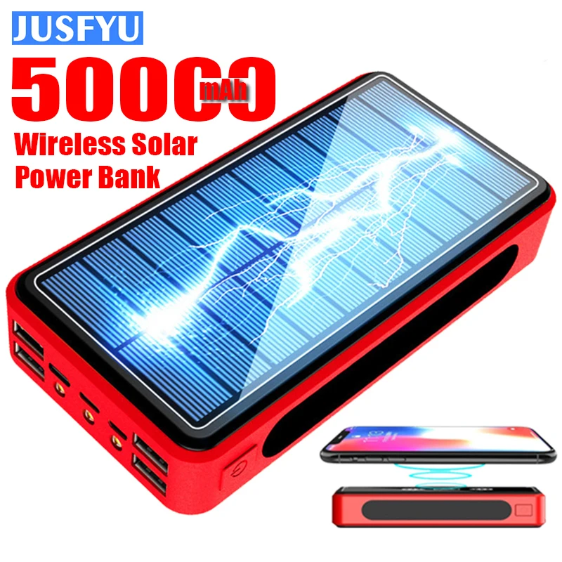 A Energia Solar Banco 50000mAh sem Fio Portátil do Carregador Exterior do Banco do Poder da Bateria Externa Poverbank para Xiaomi Mi Samsung iPhone