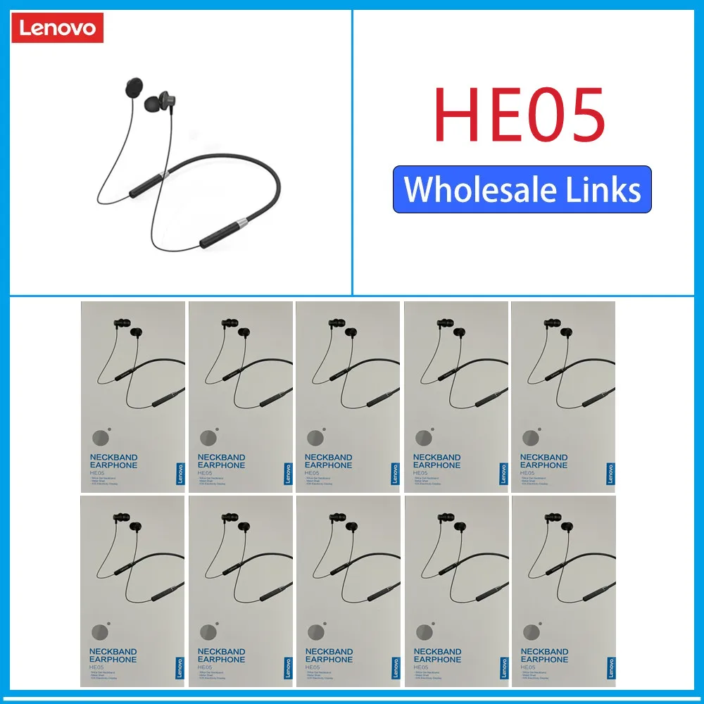 A Lenovo HE05 Esportes sem Fio Bluetooth 5pcs/10pcs Pendurada no Pescoço, Dupla de Fone de ouvido Estéreo HiFi à prova d'água e Suor