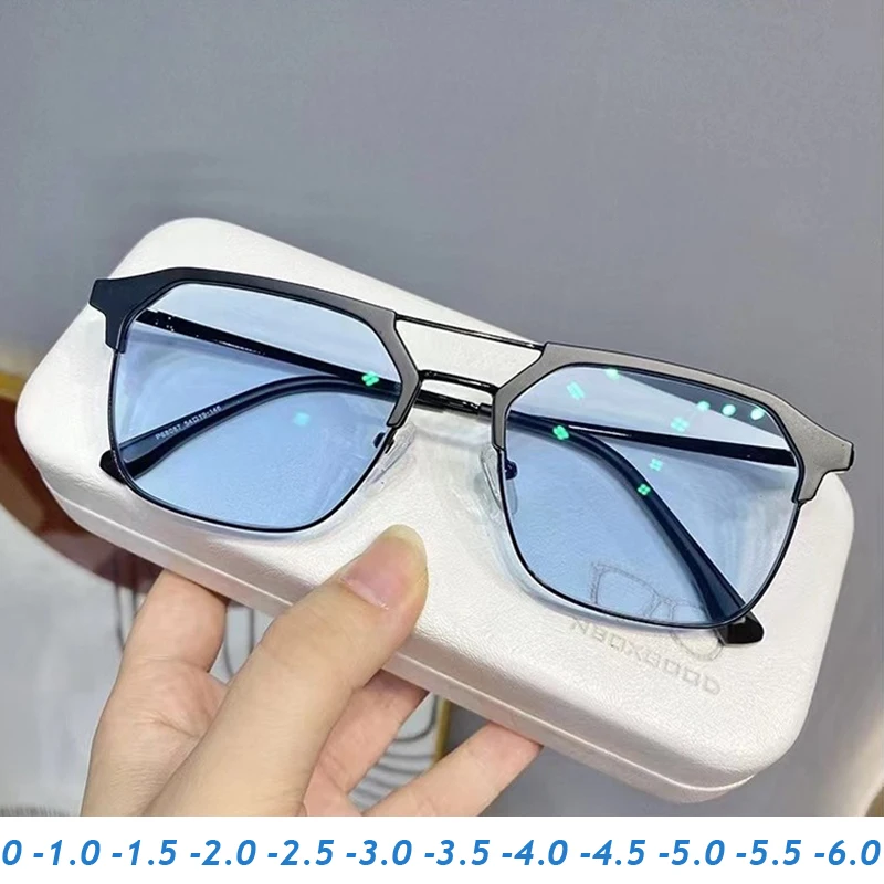 A Luz azul Bloqueando Fotossensíveis Menos de Óculos Vintage Duplo Deam Miopia Óculos de sol Terminou Óptica de Curto visão de Óculos de Dioptria