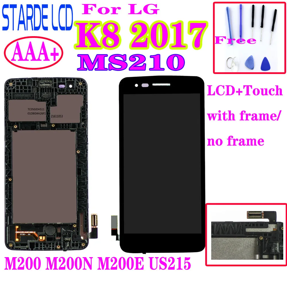 AAA+ Para LG K8 2017 Aristo M200N M210 MS210 US215 M200 M200E Tela LCD Touch screen Digitalizador Assembly Com Moldura