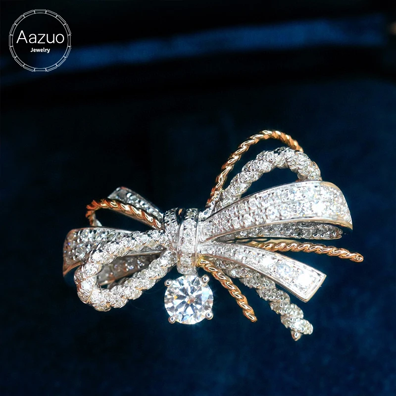 Aazuo 18K Branco&Rosa de Ouro, do Diamante Real de 1,05 tc H SI Luxuly Borboleta Anel Dotado Para a Mulher Banquetes de Luxo Moda Jóias Au750