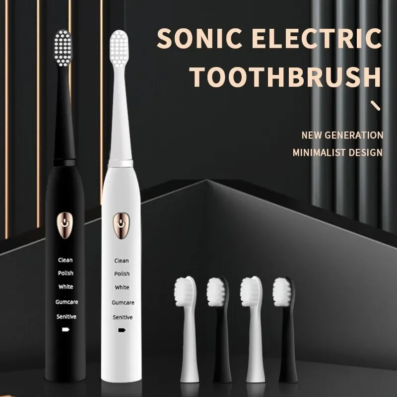 Acústico Escova de dentes Elétrica USB de Carregamento Preto e Branco Clássico IPX7 Impermeável Adulto 5 Engrenagem Modo de Sonic Cuidados Pessoais em Casa