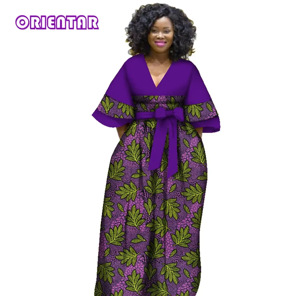Africano de Vestidos para Mulheres de Retalhos Africana de Impressão Solta de Vestido Casual Ancara Vestido com Cinto Senhora Africana Roupas Dashiki WY2841