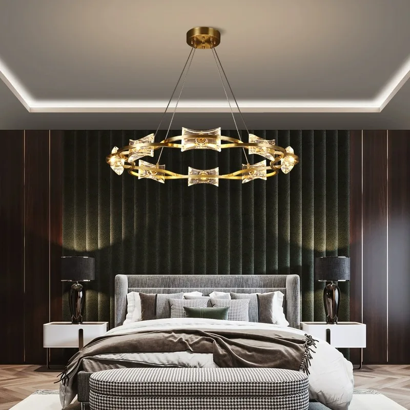 AiPaiTe Luz de cristal de luxo de cobre sala do candelabro simples Escandinavo moderno, quarto principal 2023 novas lâmpadas e lanternas