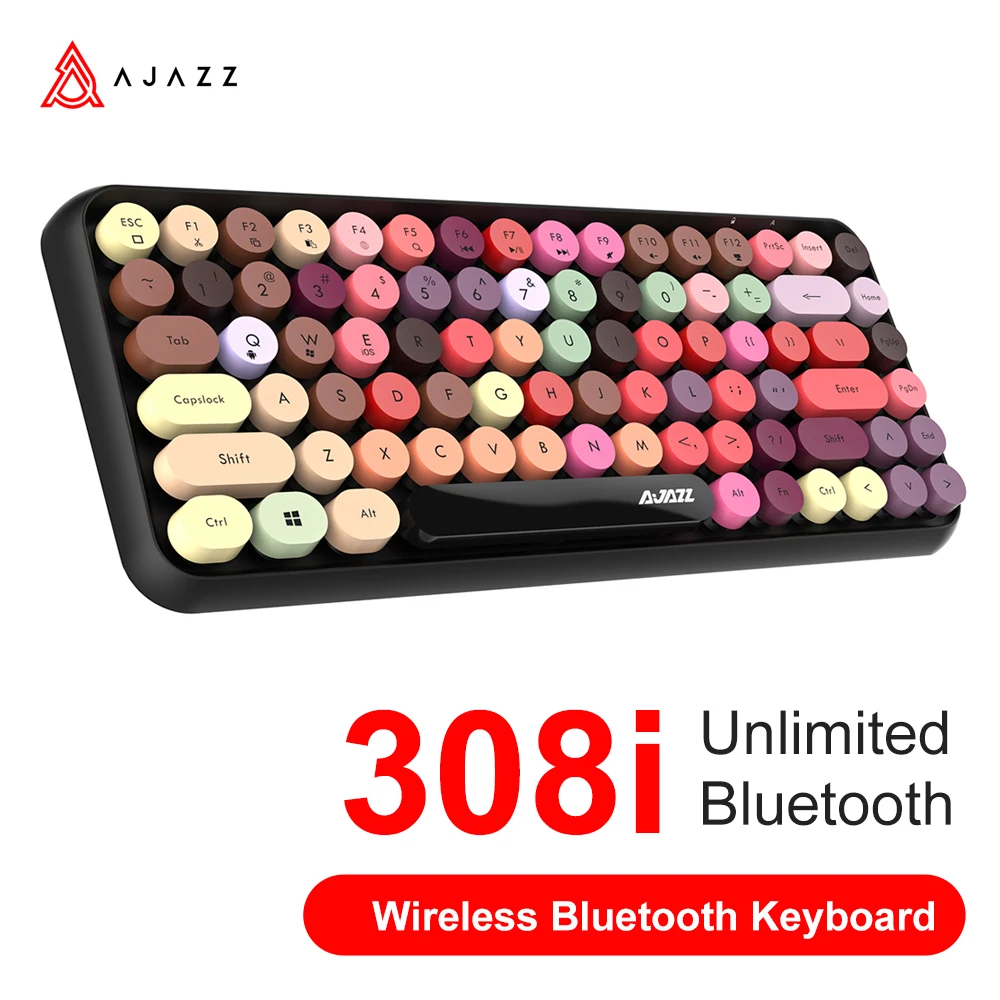 Ajazz 308I sem Fio Bluetooth Teclado de 84 Teclas Multi-Dispositivo Portátil Teclado Retro máquina de escrever Rodada Keycaps para IOS, Android Ganhar
