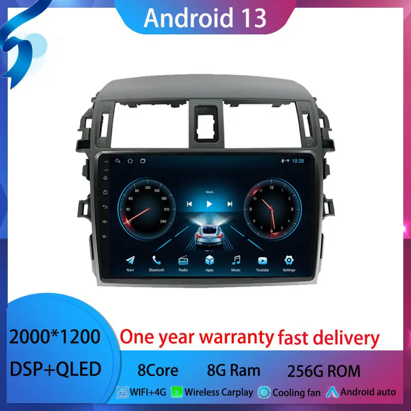 Android 13 Para Toyota Corolla 10 E140 E150 2006 - 2013 auto-Rádio Multimédia Player de Vídeo do Android auto adaptador sem fio