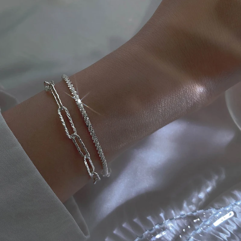 ANENJERY Cor de Prata francês Espumante Bracelete para as Mulheres de Luxo Temperamento Namoradas Parte Presente da Jóia