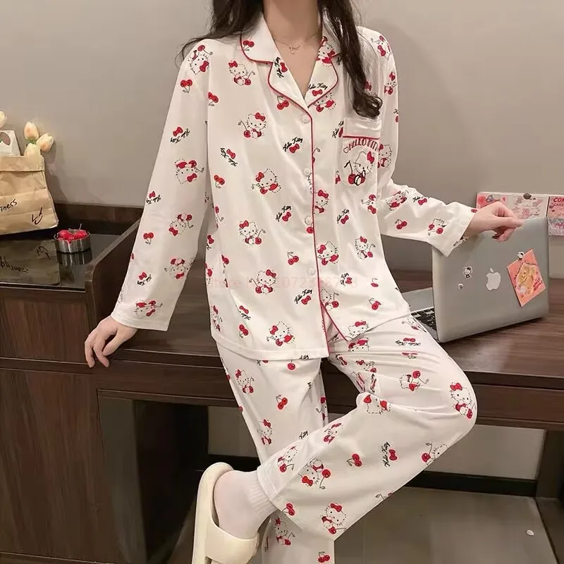 Anime Sanrio Hello Kitty Pijamas Femininos Primavera, Outono Ins Estilo De Boa Aparência Kawaii Dormitório Estudantil Calças De Pijamas Loungewear
